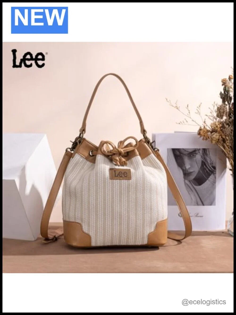 Bucket Bag with Drawstring Closure, Adjustable Crossbody Strap, Nylon Lining